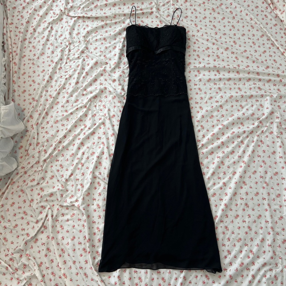 vintage 90s drop waisted lace maxi evening‎ dress - Picture 2 of 6